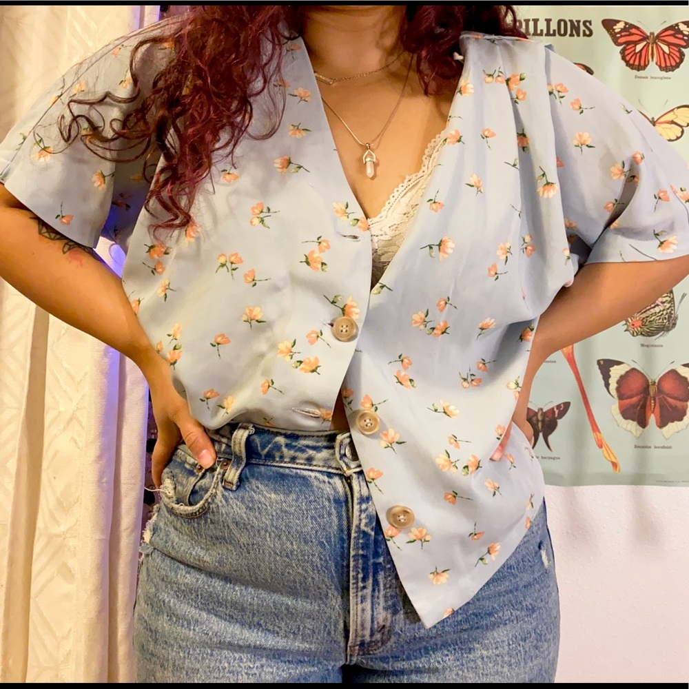 Light blue floral button up